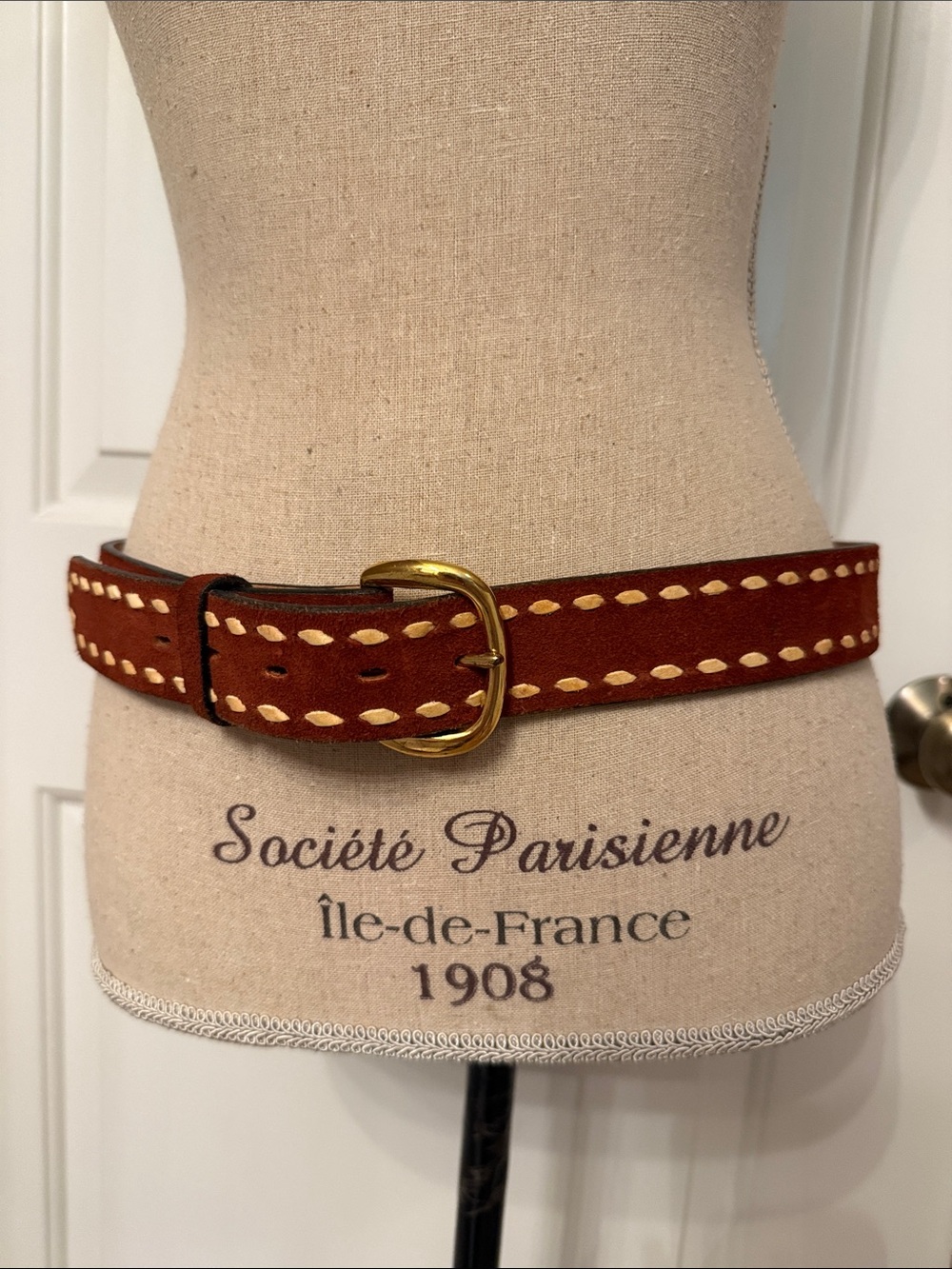 JUSTIN Women’s Brown Suede Belt with Brass Buckle Top Grain Cowhide size 35 USA